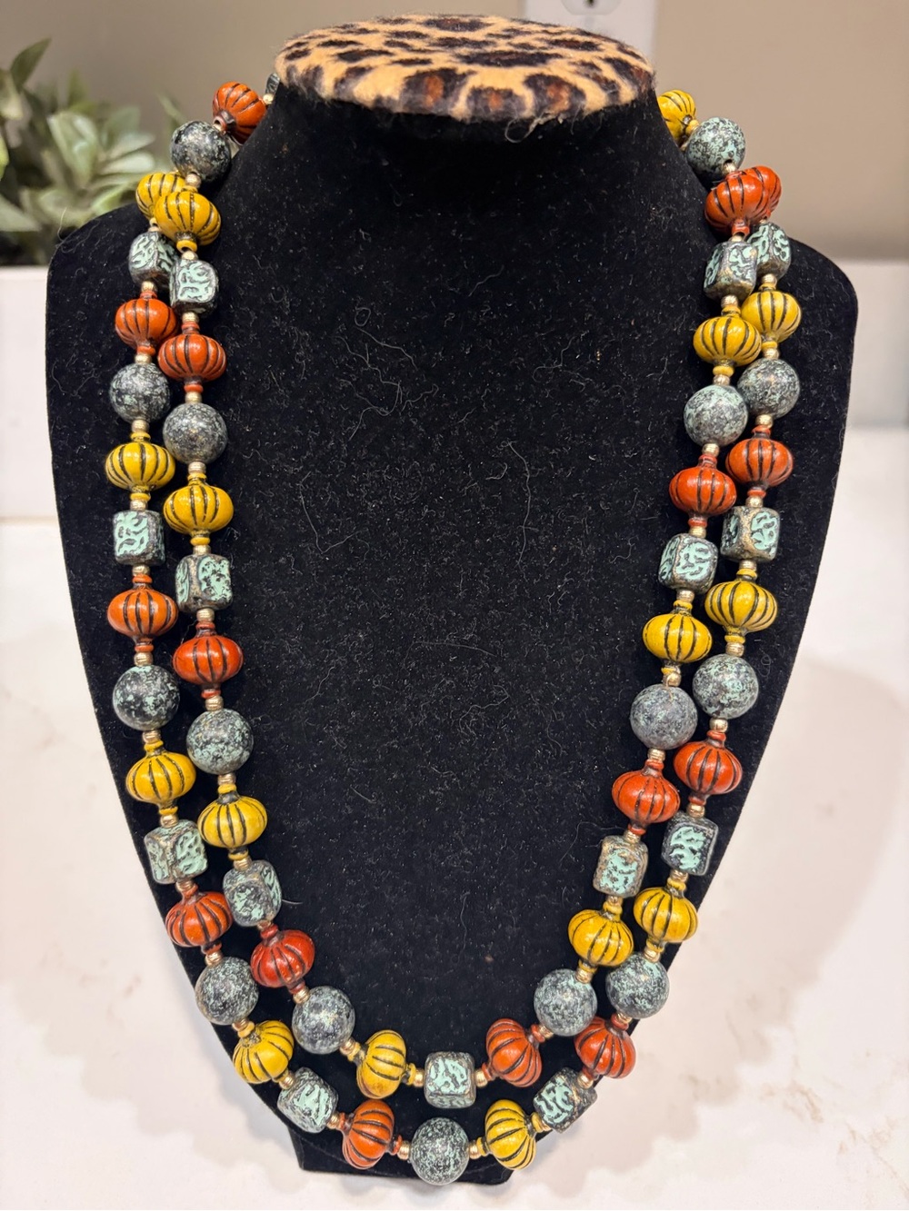Hong Kong Handcrafted Multicolor Beaded Necklace - Yellow, Orange & Green